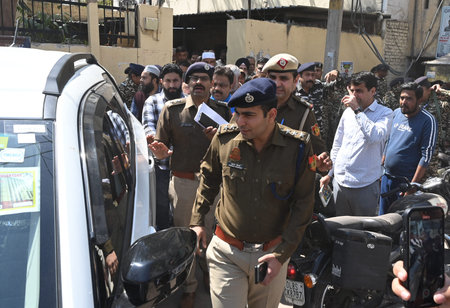 NEW DELHI, INDIA - MARCH 9: Senior Police officials with local senior religious persons took a joint...