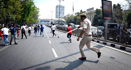 NEW DELHI, INDIA - MARCH 22: Delhi Police and Paramilitary force detain supporters of Aam Aadmi...