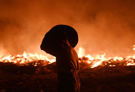 NOIDA, INDIA - MARCH 25: A fire that broke out at a vacant plot in Sector 32, on Monday evening...