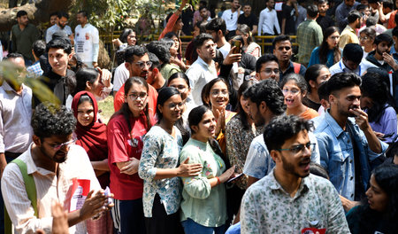 NEW DELHI, INDIA - MARCH 22: Student stand for voting during JNU Studentsâ€™ Union Election...
