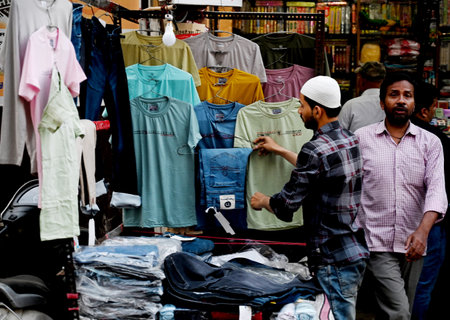 NOIDA, INDIA - APRIL 10: People shop ahead of Eid-ul-Fitr, at Sector 8 market, on April 10, 2024 in Noida, India. (Photo by Sunil Ghosh/Hindustan Times )のeditorial素材