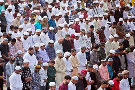 NEW DELHI, INDIA - APRIL 11:  People from the Muslim community offers prayer (Namaz) on the occasion...