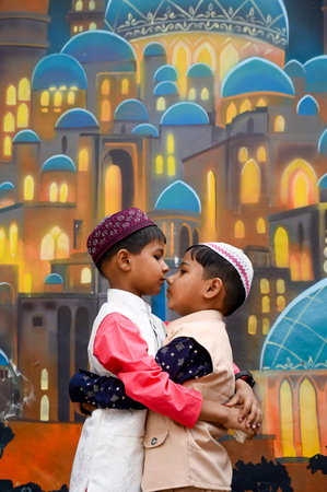 NOIDA, INDIA - APRIL 11:  Muslims offer prayers (namaz) on the occasion of Eid-Ul-Fitr at the Sector 8 Jama Masjid on April 11, 2024 in Noida, India.  Muslims around the world are getting into the festive Eid spirit as the holy month of Ramadan concludes.のeditorial素材