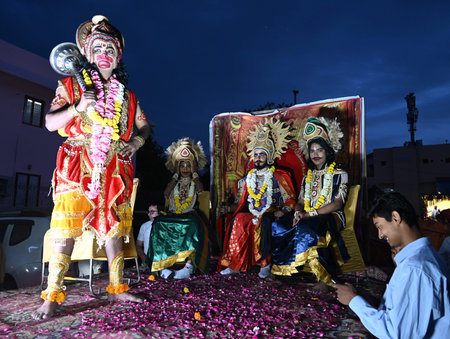 NEW DELHI, INDIA - APRIL 17: Hindu's Devotees Participating Ram Navami Shobha Yatra on ahead of Ram...