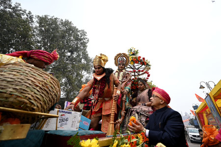 NEW DELHI, INDIA --- JANUARY 21: Luv Kush Ramlila committee organized Lord Ram Procession from Gauri...