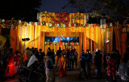 AYODHYA, INDIA â JANUARY 20: Ayodhya city decked up with flowers ahead of the consecration ceremony of Shri Ram Janmbhooi Temple on January 20, 2024 in Ayodhya, India. (Photo by Deepak Gupta/Hindustan Times )のeditorial素材
