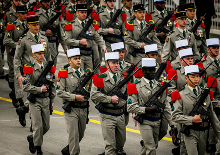 NEW DELHI, INDIA - JANUARY 23:  A Contingent of French Foreign Legion takes part in the Full Dress Rehearsals for the Republic Day Parade 2024, at Kartavya Path  on January 23, 2024 in New Delhi, India.  (Photo by Raj K Raj/Hindustan Times)のeditorial素材