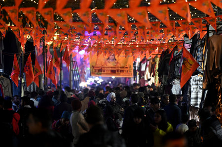NEW DELHI, INDIA â JANUARY 21: A view of decorated Janpath Market, ahead of consecration of Ram temple at Ayodhya, on January 21, 2024 in New Delhi, India. (Photo by Salman Ali/Hindustan Times )のeditorial素材