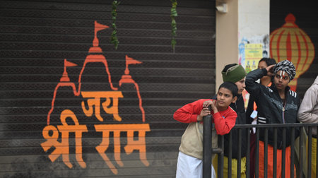 AYODHYA, INDIA - JANUARY 22: People of Ayodhya looking happy during the consecration ceremony of...