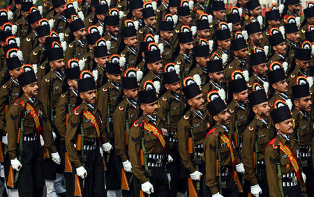 NEW DELHI, INDIA â€“ JANUARY 26: A contingent of the Grenadier Regiment marches past the...