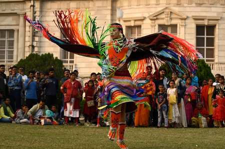 KOLKATA, INDIA â€“ DECEMBER 13: Native American artists perform the Fancy Shawl dance...