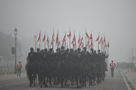 NEW DELHI, INDIA - DECEMBER 28: Indian President Bodyguard on horse during rehearsal ahead of...