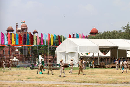 NEW DELHI, INDIA â AUGUST 12: Security personnel at Red Fort ahead of Independence Day celebration, on August 12, 2023 in New Delhi, India. (Photo by Salman Ali/Hindustan Times )のeditorial素材
