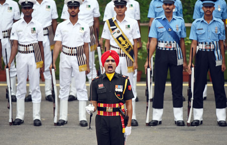 NEW DELHI, INDIA â€“ AUGUST 15: Tri-Services personnel during the 77th Independence Day at Red...