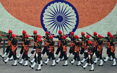 NEW DELHI, INDIA â€“ AUGUST 13: Army personnel during full dress rehearsal for the celebrations...