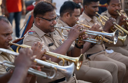 MUMBAI, INDIA â€“ MAY 20: Mumbai Police band performs at Marine Drives, on May 20, 2023 in...
