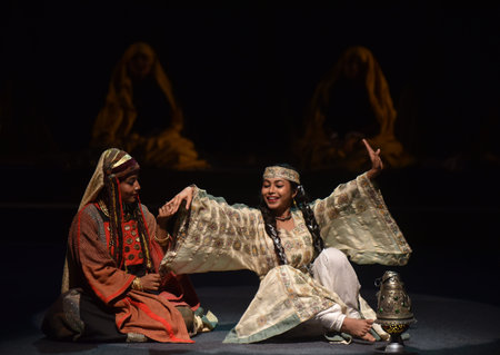NEW DELHI, INDIA â€“ APRIL 26: Artists perform in â€˜Laila Majnunâ€™ play presented by...