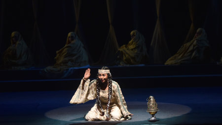 NEW DELHI, INDIA â€“ APRIL 26: Artists perform in â€˜Laila Majnunâ€™ play presented by...