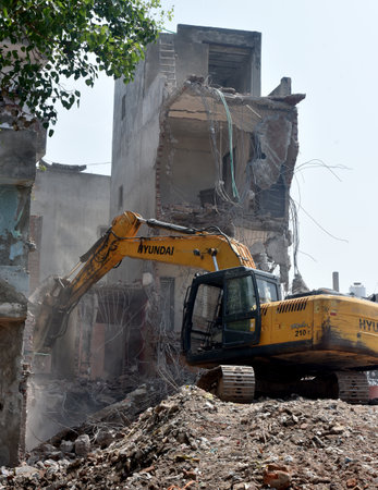 NEW DELHI, INDIA - MAY 31: Demolition drive by DDA on illegal construction at DDA Land at Kasturba Nagar on May 31, 2023 in New Delhi, India. (Photo by Sonu Mehta/Hindustan Times)のeditorial素材