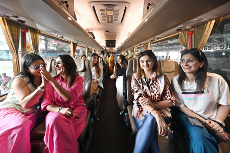 NEW DELHI, INDIA - MAY 16:  Women passengers at the flag-off ceremony of India's first all-women intercity bus from Kashmere Gate ISBT,  on May 16, 2023 in New Delhi, India.  (Photo by Sanjeev Verma/Hindustan Times)のeditorial素材