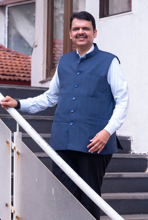 MUMBAI, INDIA â JUNE 29: (EDITOR'S NOTE: This is an exclusive image of Hindustan Times) Maharashtra Deputy CM Devendra Fadnavis interacts during his interview with Hindustan Times, at Sagar Bunglow, on June 29, 2023 in Mumbai, India. (Photo by Anshuman のeditorial素材