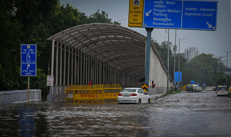 NEW DELHI, INDIA - JULY 8: A view of Pragati Maidan underpass as the tunnel is closed due to water...