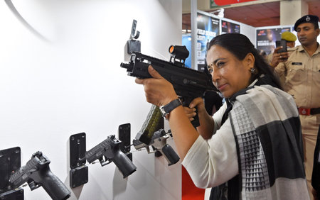 NEW DELHI, INDIA - JULY 26: A visitor at the 8th International Police Expo, 4th Drone International...
