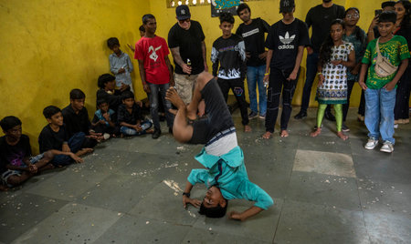 MUMBAI, INDIA - JULY 15: Bollywood singer Badshah visited the Dharavi Dream Project and launched a state-of-the-art recording studio for the children of the Dharavi project and spent some time with them, on July 15, 2023 in Mumbai, India. The Dharavi Dreaのeditorial素材