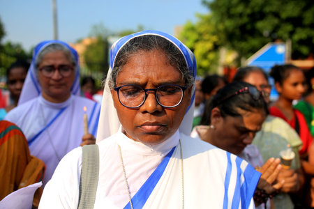 NEW DELHI, INDIA â JULY 23: Women gathered for prayer for the women of Manipur at Sacred Heart Cathedral Church, on July 22, 2023 in New Delhi, India. (Photo by Salman Ali/Hindustan Times )のeditorial素材