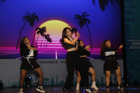NEW DELHI INDIA MAY 23 2023 Indian K Pop group Girl Crush danced to a medley of popular K Pop numbers during the Indo Korean culture and camaraderie at Kamani Auditorium Mandi House on May 23 2023 in New Delhi India Dressed in colorful attires Korean and のeditorial素材