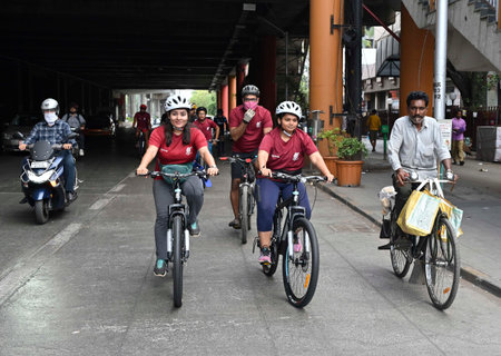 MUMBAI INDIA JUNE 3 2023 Fitness icon Milind Soman participates in a cycle rally along with 250...