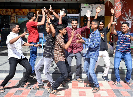MUMBAI INDIA JUNE 2 2023 Students of Madhavrao Bhagwat High School celebrate success after the SSC...
