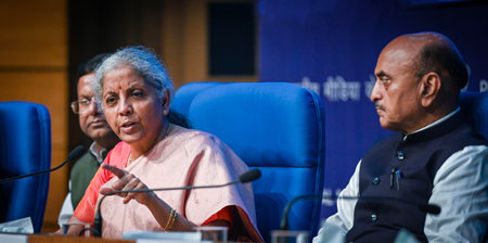 NEW DELHI INDIA FEBRUARY 1 2024 FM Nirmala Sitharaman along with MoS Bhagwat kishanrao karad MoS...