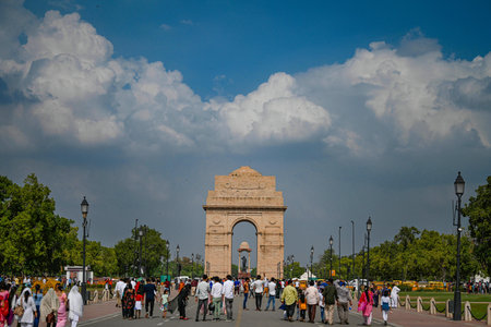NEW DELHI INDIA JUNE 18 2023 Clouds seen hovering over the skies at Kartavya Path near India Gate on June 18 2023 in New Delhi India Photo by Sanchit Khanna Hindustan Timesのeditorial素材