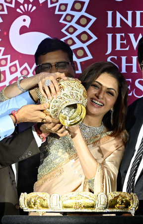 MUMBAI, INDIA - AUGUST 3: Actor Bhagyashree at the India Jewellery Shopping Festival 2023, at BKC,...