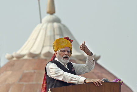 NEW DELHI, INDIA â€“ AUGUST 15: Prime Minister Narendra Modi addresses the nation at Red Fort...