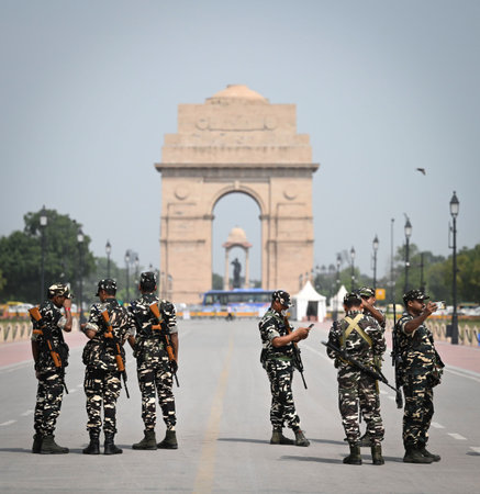 NEW DELHI, INDIA â€“ AUGUST 31: Members from Paramilitary forces deployed ahead of G20 Summit...