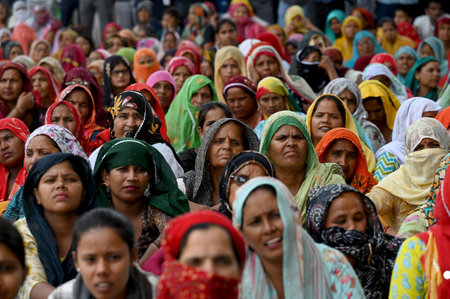 GREATER NOIDA INDIA JUNE 13 2023 Farmers of 40 villages have been protesting for 50 days against the Greater Noida Authority demanding better rehabilitation and compensation for their land acquired for planned development on June 13 2023 in Greater Noida のeditorial素材