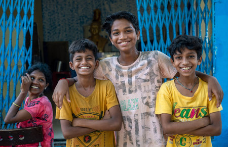 MUMBAI INDIA JUNE 11 2023 Deepak Maru C with his brother Manav Maru L and his friend Sarang Khair R during The Buy Food With Plastic India event aims to assist over 200+ people and 100+ children in our community by exchanging 20 plastic bottles for a warmのeditorial素材