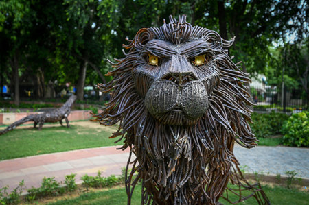 NEW DELHI INDIA JUNE 4 2023 Birds and animals made from scrap metal seen placed inside a park ahead of the preparations for G20 Summit at Chanakyapuri on June 4 2023 in New Delhi India To be developed on the theme of âOne Earth One Family One Futureâ のeditorial素材