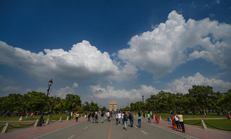 NEW DELHI INDIA JUNE 18 2023 Clouds seen hovering over the skies at Kartavya Path near India Gate on June 18 2023 in New Delhi India Photo by Sanchit Khanna Hindustan Timesのeditorial素材