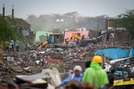 NEW DELHI INDIA MAY 1 2023 ASI and the district administration demolish illegal constructions near...
