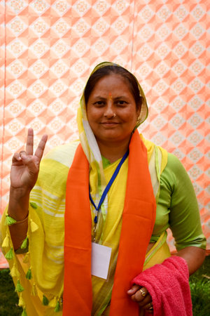 GREATER NOIDA INDIA MAY 13 2023 Bharatiya Janata Party s Geeta Sharma won the chairperson post for Dadri Municipality on Friday This is her third win from the urban local body on May 13 2023 in Greater Noida India The Bhartiya Janata Party swept the Uttarのeditorial素材