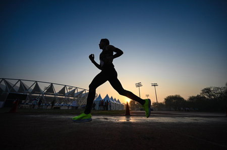 NEW DELHI INDIA APRIL 2 2023 Participants during IIFL Jito Ahimsa Run to promote Peace and Non...