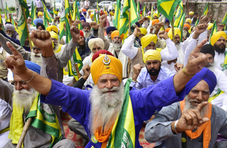 AMRITSAR INDIA APRIL 3 2023 Farmers staging protest against the imposition of the National Security...