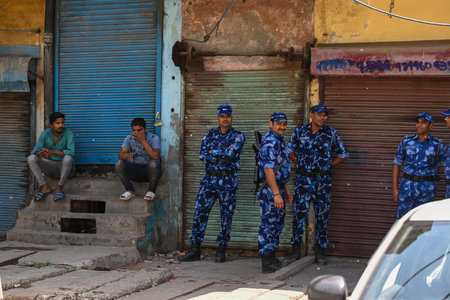 NEW DELHI INDIA APRIL 6 2023 Delhi police and rapid action forces flag March the area for the security reasons before the Hanuman Jayanti âs Shobha yatra at Jahangiri Puri on April 6 2023 in New Delhi India Photo by Raj K Raj Hindustan Timesのeditorial素材