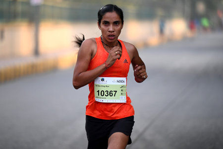 NOIDA INDIA APRIL 16 2023 Noida residents participate in DLF Marathon Run event organized by DLF mall of India over 1200 people participated in the run in sector 18 on April 16 2023 in Noida India Photo by Sunil Ghosh Hindustan Timesのeditorial素材