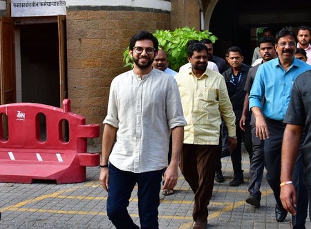 MUMBAI INDIA APRIL 19 2023 Shivsena UBT leader Aaditya Thackeray meets Mumbai Police Commissioner...