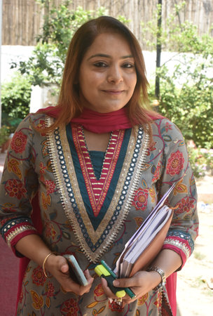 NEW DELHI INDIA APRIL 22 2023 MCD Mayor Dr Shelly Oberoi after addressing a press conference at AAP HQ Rouse Avenue on April 22 2023 in New Delhi India Shelly Oberoi said multiplicative factors have been reduced for various categories including propertiesのeditorial素材