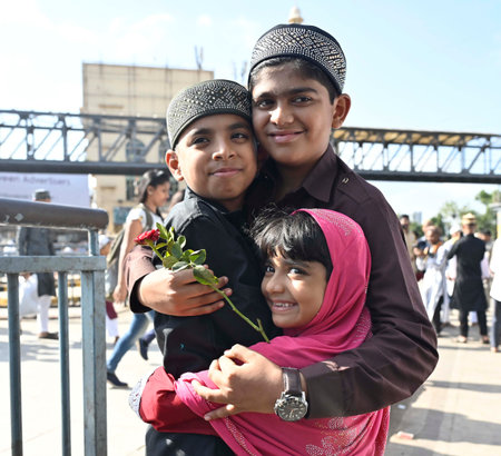 MUMBAI INDIA APRIL 22 2023 People offer namaz outside the station on the occasion of Eid al Fitr at...